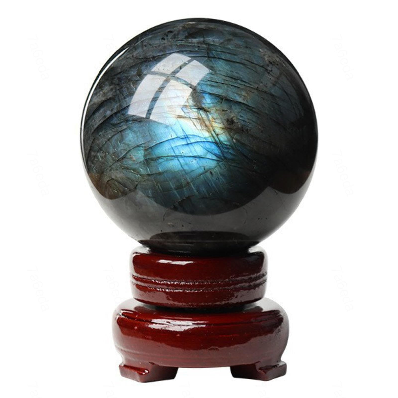 FOPURE Labradorite Ball Quartz Sphere Crystal with Wooden Base,70mm