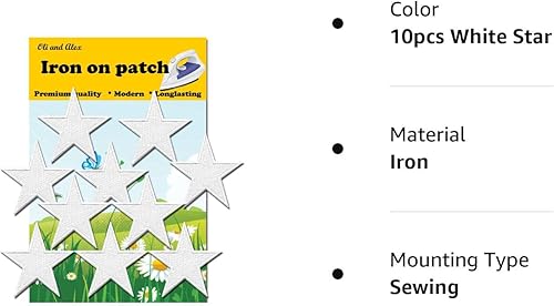 Miniatura 8 de Parches para planchar  Parche de estrella blanca, 10 piezas de parche bordado con apliques de estrella S-6 (1.96 x 1.96 pulgadas)