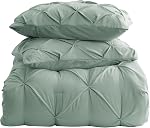 Sage Green Duvet Cover Queen Size - Pintuck Queen Duvet Cover Set, 3 Piece Double Brushed Duvet Covers with Button Closure, 1 Pinch Pleated Duvet Cover 90x90 inches and 2 Pillow Shams Luxury Bedding