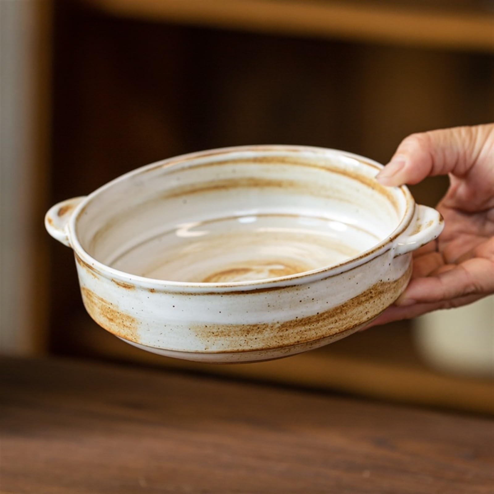 Teglie per forno Piatto fondo piccolo in ceramica ruvida con doppie orecchie, piatto da forno for microonde, ciotola for la colazione, ciotola for macedonia di frutta, piatto da dessert for tè Teglia