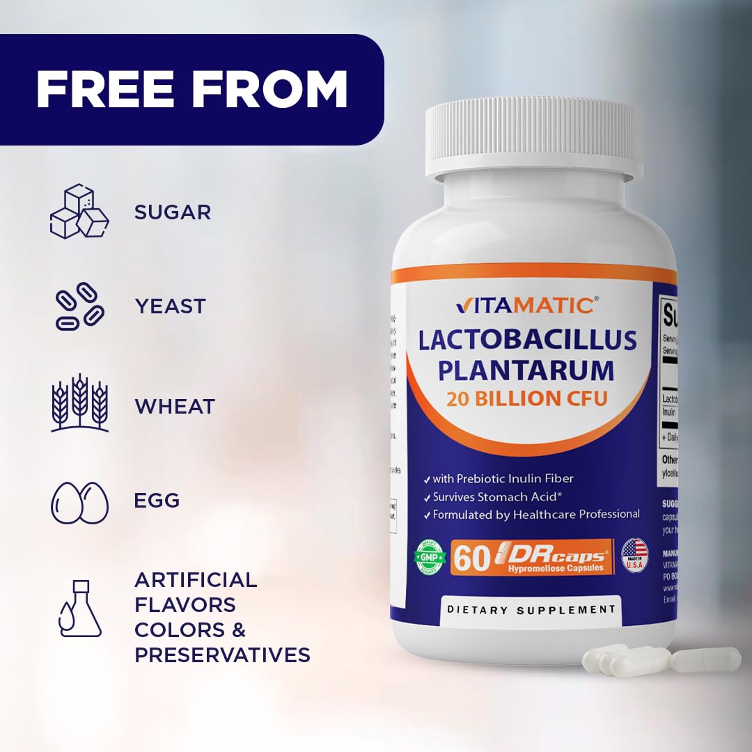 Vitamatic Lactobacillus Plantarum, 20 Billion CFU, 60 DR Capsules — Amazon image 6