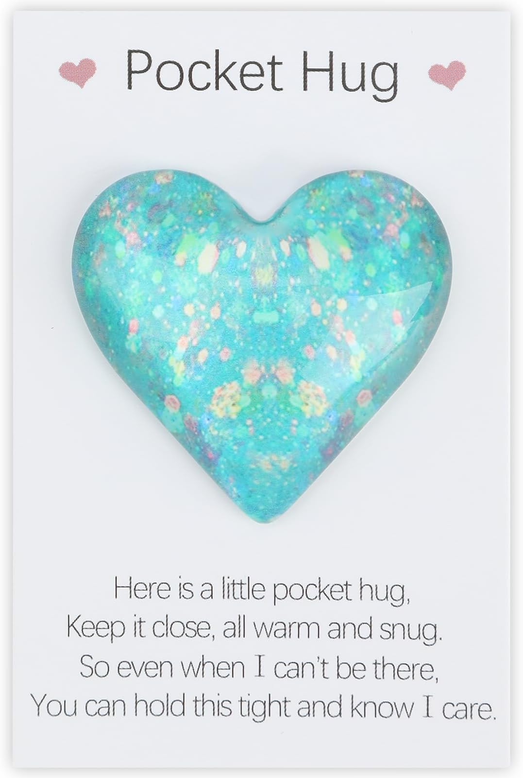 A Little Pocket Hug Heart, Mini Pocket Hugs for Friends with Card, Positive Token of Love, Thinking of You Gifts for Kids Family Couples, Graduation Birthdays Special Occasions Support (Green)