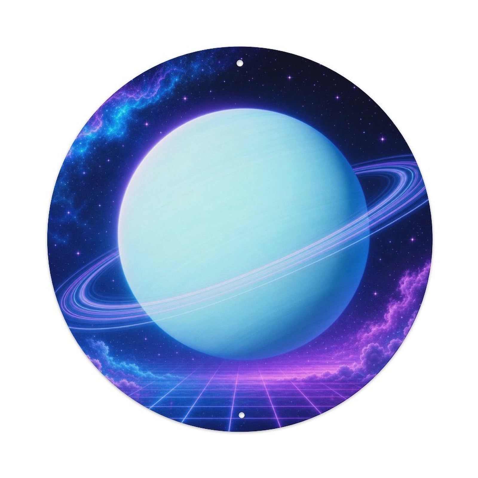Space Age Uranus Ice Giant Celestial Astral Metal Tin Sign Plaque Wall Decor for Cafe, Man Cave, Club Bar, Office, Home Garden Round Metal Poster 8x8Inch