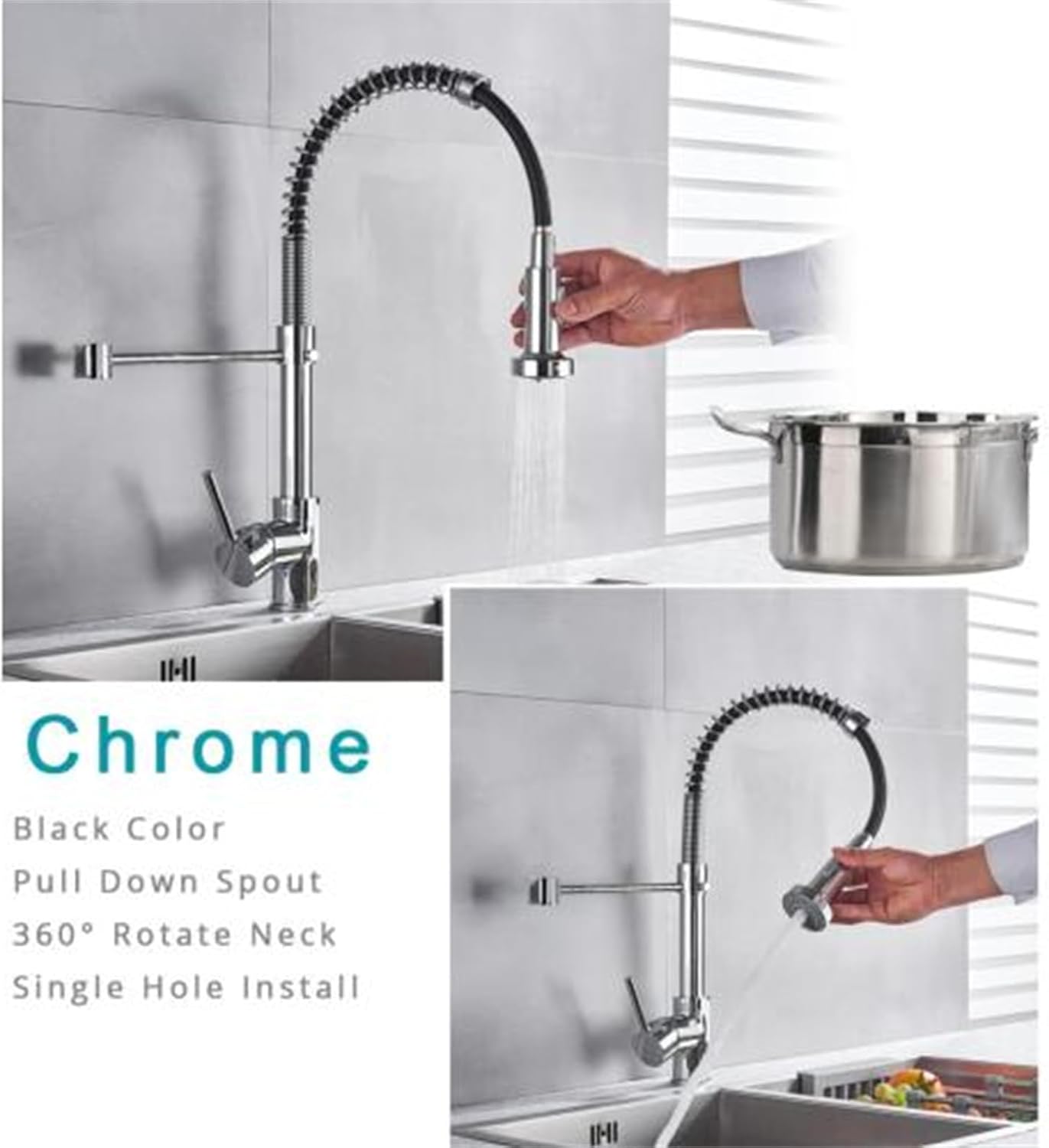 Single Handle Pull-Down Hose Pull to Any Position Sprayer Kitchen Sink Faucet Water Filter System