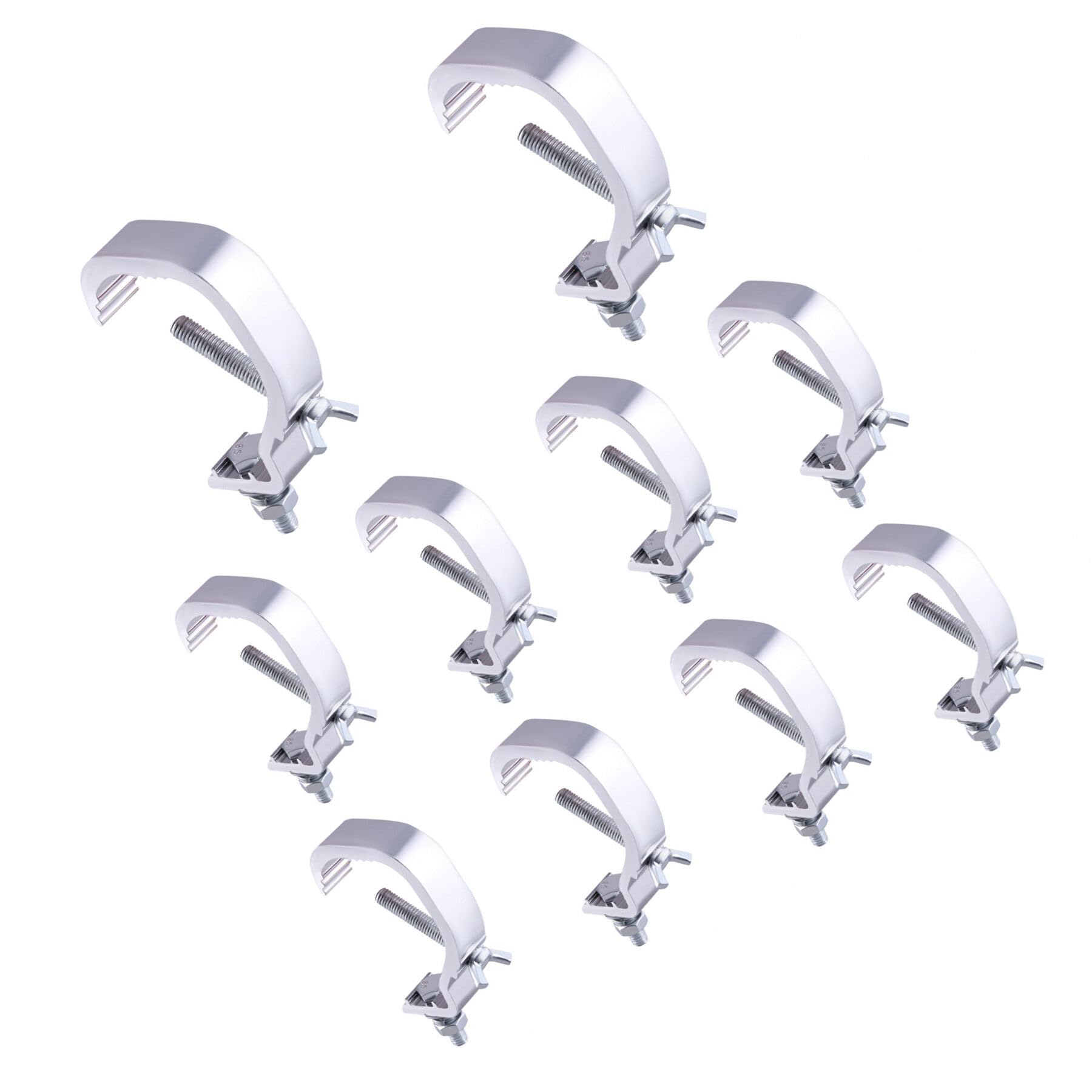 Lot de 10 pinces pour éclairage de scène 30-52 mm - Crochet en acier - Pince en C robuste - Pour éclairage DJ, lumières de scène - Argenté