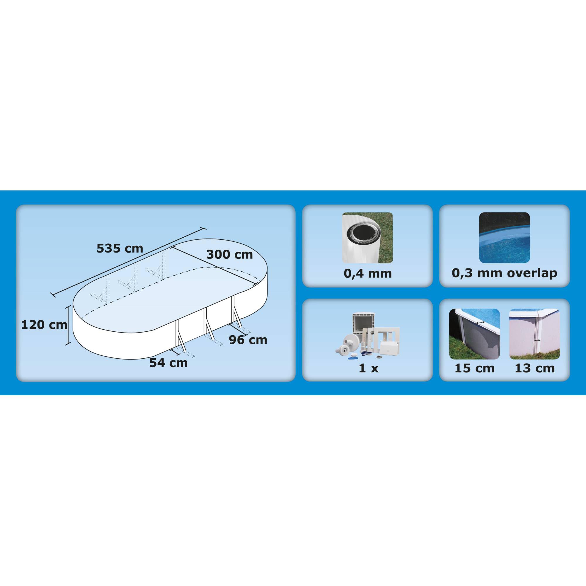 Stahlwandpool Grandy oval 3,00m x 5,00m x 1,20m Einzelbecken Ovalpool inkl. Skimmer'