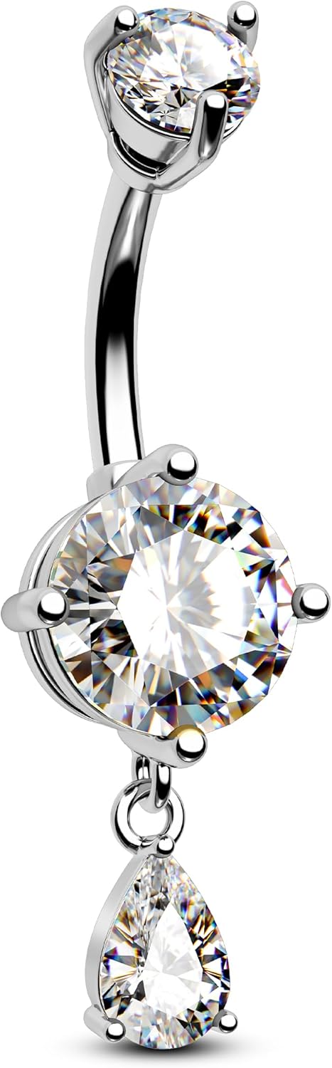 CM Crareesi Mania Belly Button Ring Dangle Belly Rings 316L Surgical Steel Belly Button Piercing Jewelry Teardrop Navel Ring for Women