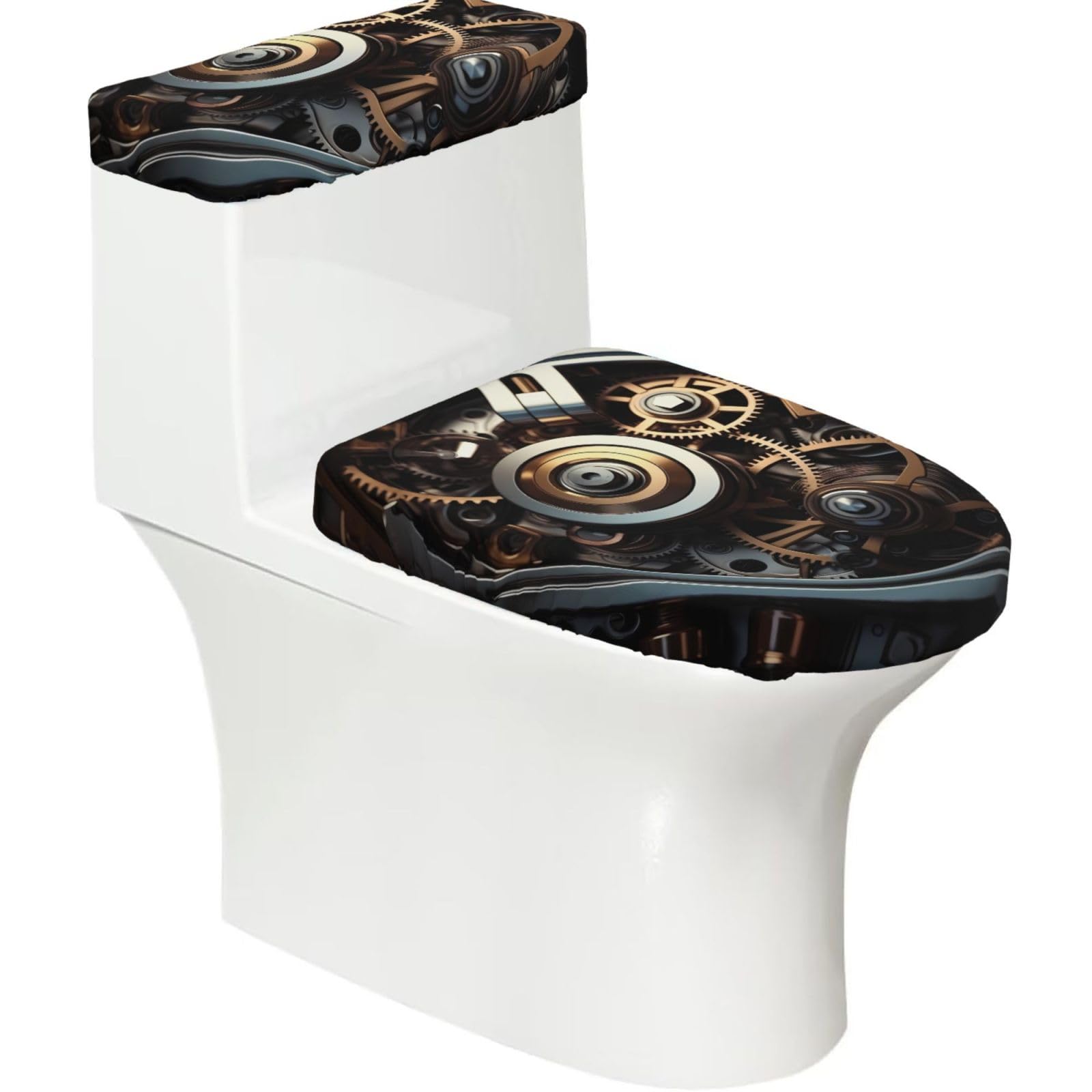 Mrowyc Black Mechanically 2-Piece Toilet Seat & Tank Lid Cover Set - Elastic Stretch Design - Universal Fit For U-Shape-O-Shape-Elongated Toilets - Functional Bathroom Decor & Housewarming Gift