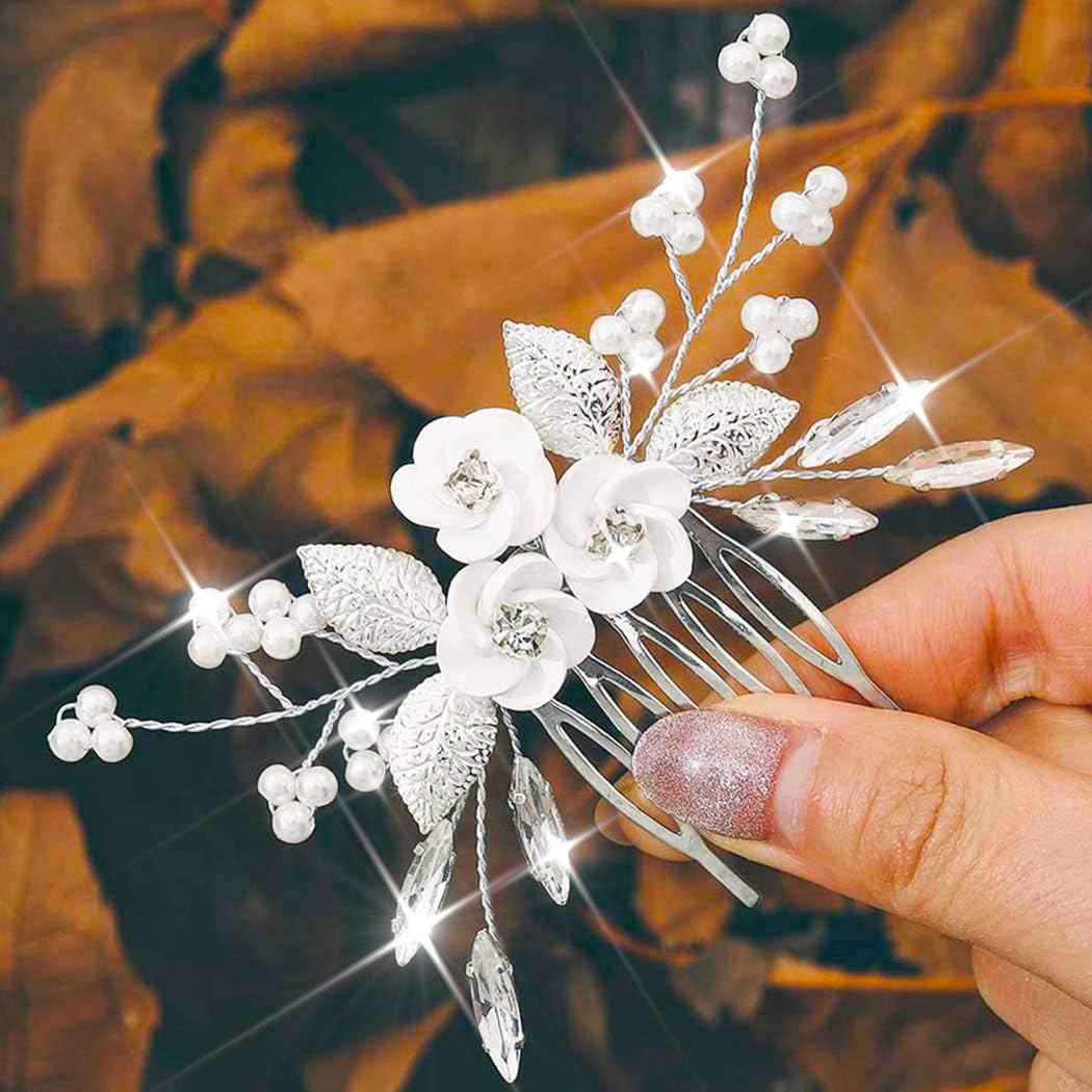 Rhinestone And Pearl Bridal Flower Hair Comb Band Amazon.com : Unicra Flower Bride Wedding Hair Vine Pearl  main image 3