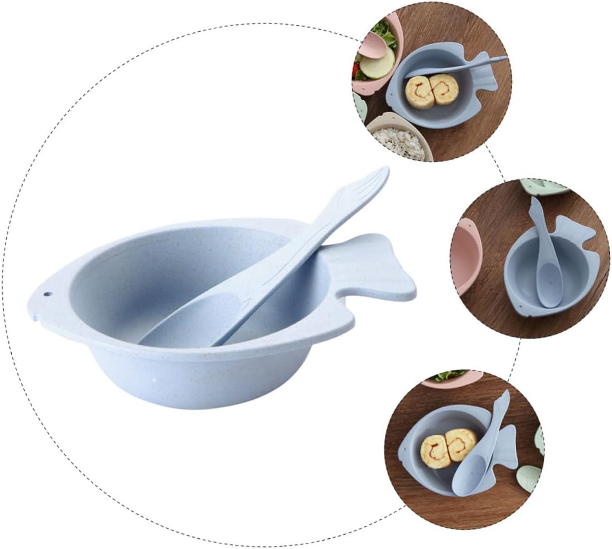 1set Creative Cartoon Fish-shaped Bowl and Spoon Set for Boys and Girls Wheat Straw Material Lightweight and Unbreakable for Cereal Soup and Snacks