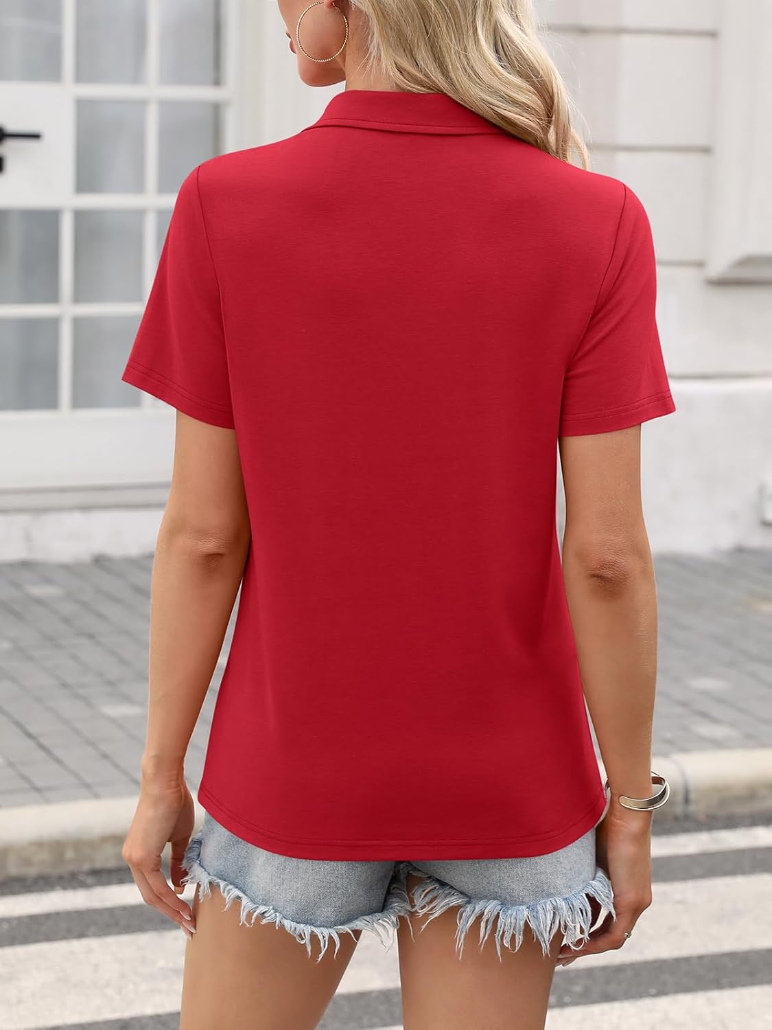 Women's Polo Shirts Short Sleeve V Neck Summer Tops Business Casual Collared Shirts Loose Tees - Image 3