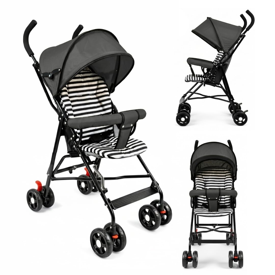 OBABY Stroller with Reclining Seat, Adjustable Canopy, Safety Harness, Smooth Wheels, Compact Folding Design (Foldable Stroller Grey)-picture-26