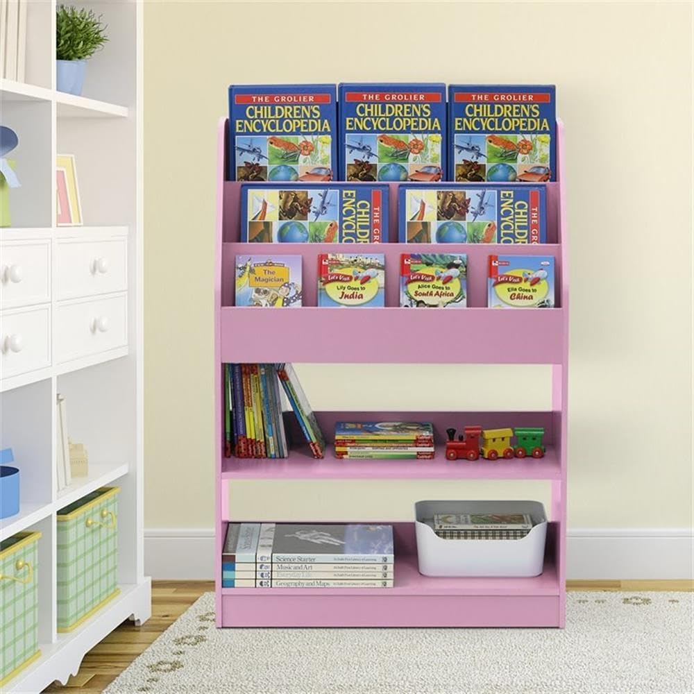 Furinno LOVA Book Shelf, 5-Tier Magazine Bookshelf, Bookcase with Open Shelves Storage, 9.4 x 24.6 x 37, for Living Room, Bedroom, Home Office, Pink