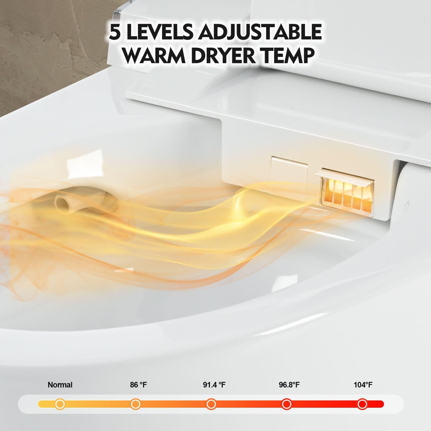 Luxury Smart Toilet with Dryer and Warm Water, Heated Seat, Remote Control, Lighted, Soft Close Cover