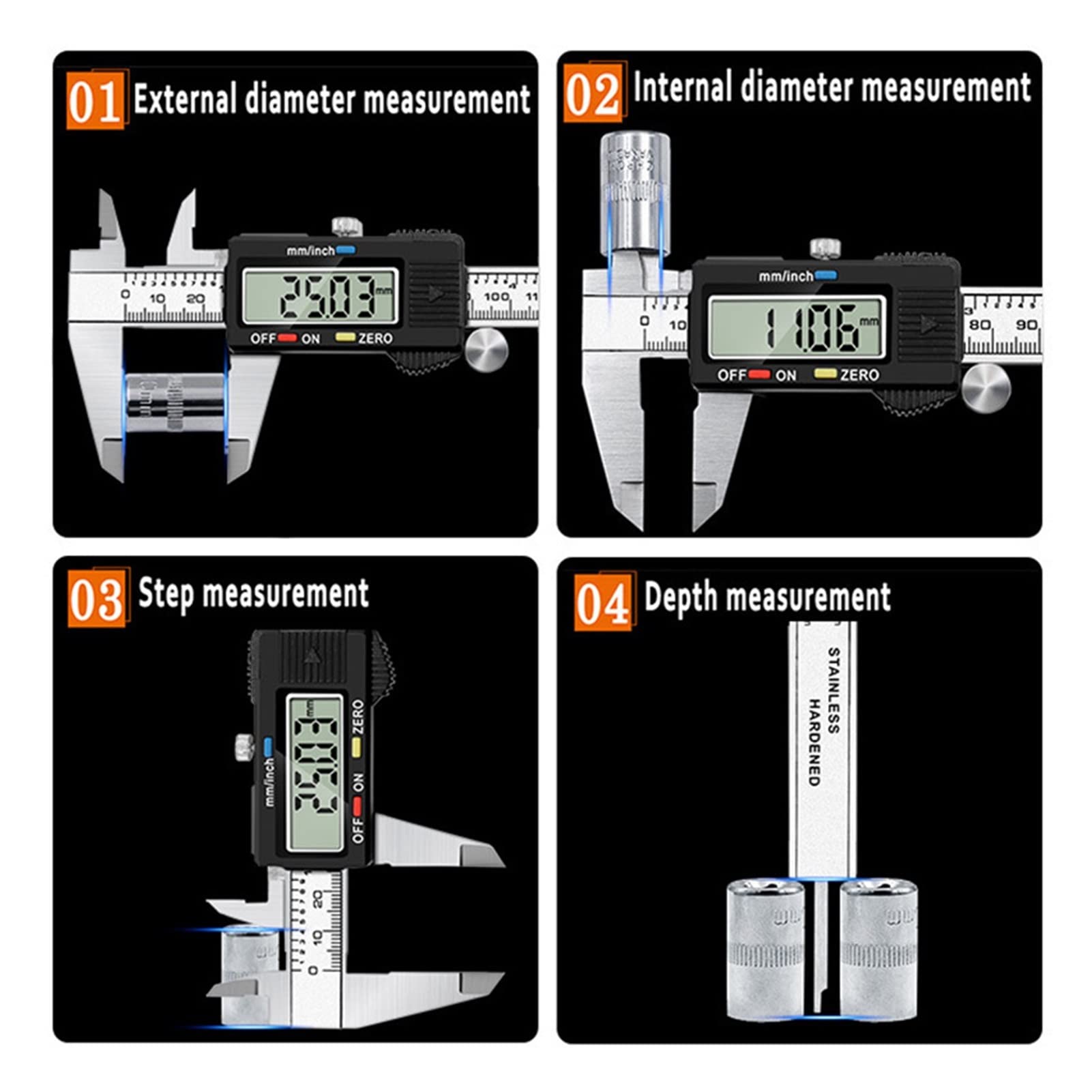 Suwmiarka cyfrowa, Cyfrowy Vernier Caliper 6 calowy 0-150mm Elektroniczny zacisk pomiarowy ze stali nierdzewnej(Calipers box)