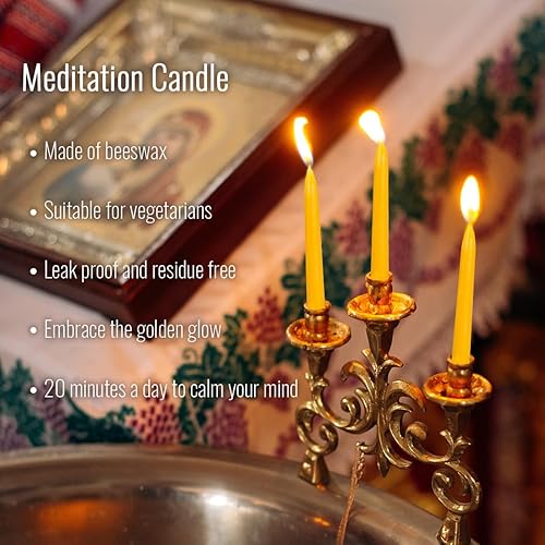 Miniatura 5 de Velas de cera de abeja pura de 20 minutos, velas de meditación sin goteo, mini velas cónicas, juego de 50 sin portavelas de latón