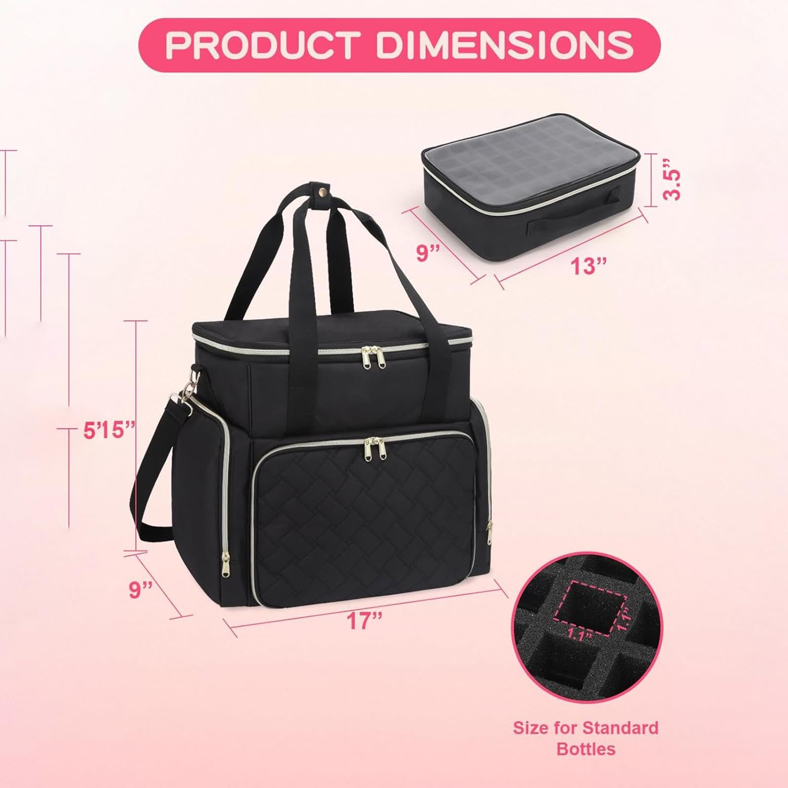 Nagellack Organizer Tragbare Nagellack Aufbewahrungsbox Maniküre Werkzeuge Koffer mit Transparentem Fenster Und Elastischen Halterungen Aus Oxford, Schwarz