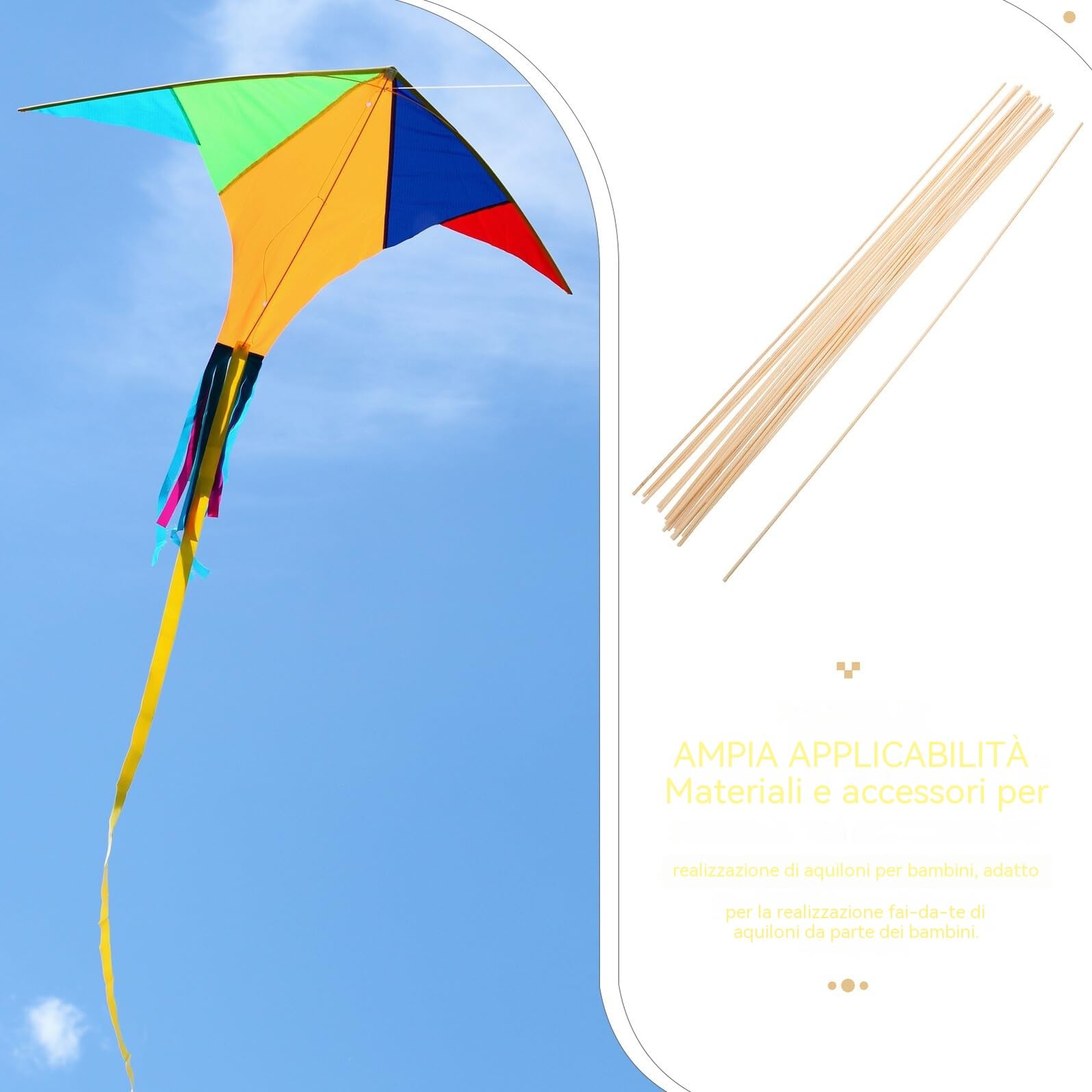 Bastoni di Bambù per Supporto Aquiloni 20 Pezzi per Ragazzo Ragazza | DIY Kite Crafting, Beige, Lisci e Schegge, Materiali per Realizzare Aquiloni e Attività Creative