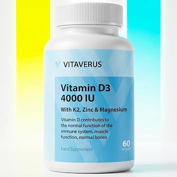 Vitamin D3 4000 IU with Vitamin K2 MK-7, Magnesium & Zinc Supplement, High Strength Formula for Bone and Normal Health Function, 60 Capsules, VitaVerus