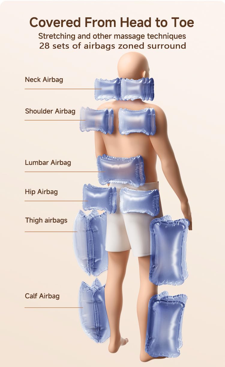 Tappetino massaggiante per tutto il corpo, massaggiatore per la schiena con 28 airbag, 4 modalità, 3 livelli di timer, temperatura regolabile, design pieghevole per alleviare il collo e la schiena