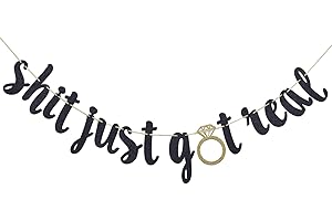 Shit Just Got Real Gold Glitter Bunting Banner for Funny Wedding, Engagement,...