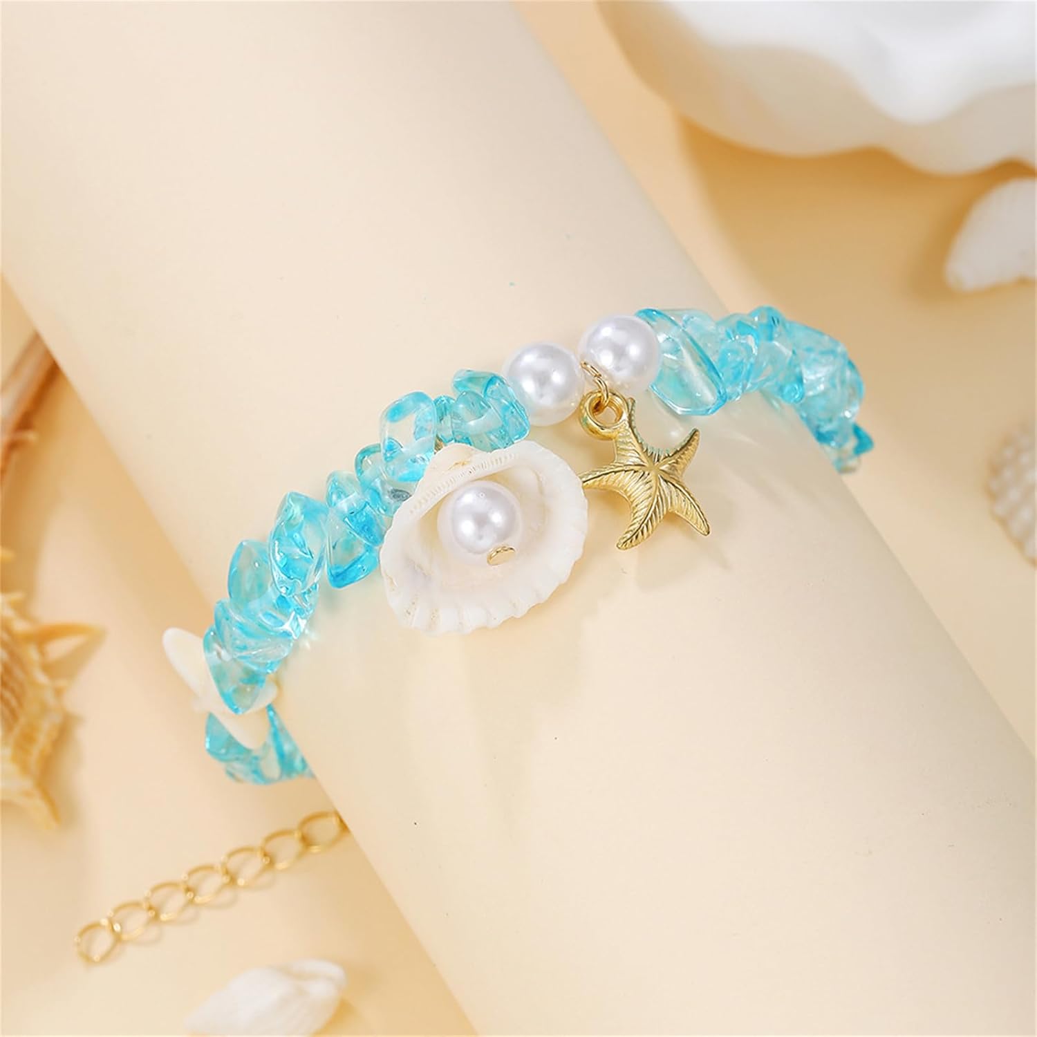 coadipress Starfish Shell Bracelet Trendy Bohemian Handmade Adjustable Shells Conch Pearl Charm Bracelets Hawaiian Ocean Summer Holiday Mermaid Costume Jewelry - Image 3