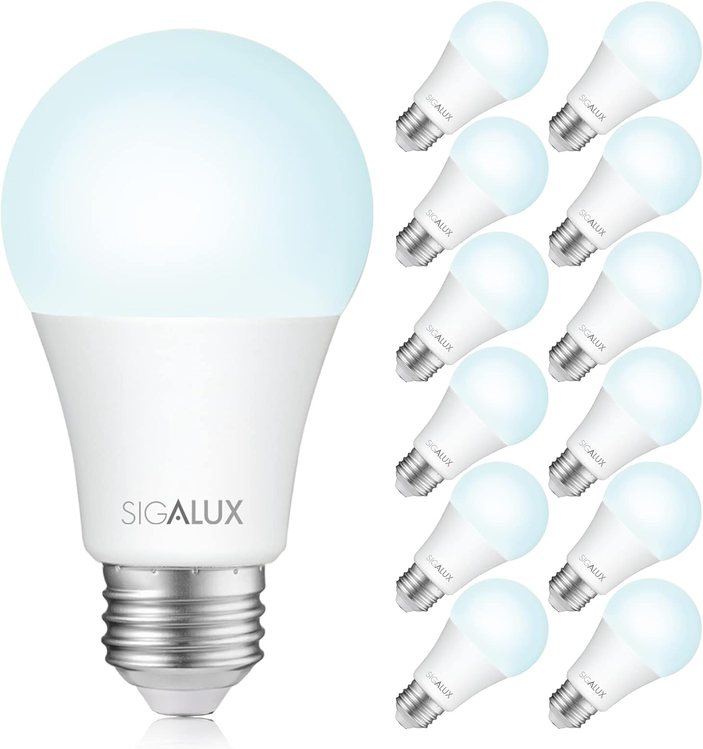 Sigalux LED Light Bulbs 100 Watt Equivalent, A19 Daylight 5000K White Standard Light Bulbs,Non-Dimmable 13W Energy Efficient LED Light Bulbs with E26 Medium Base,1500LM,UL Listed,12 Packs
