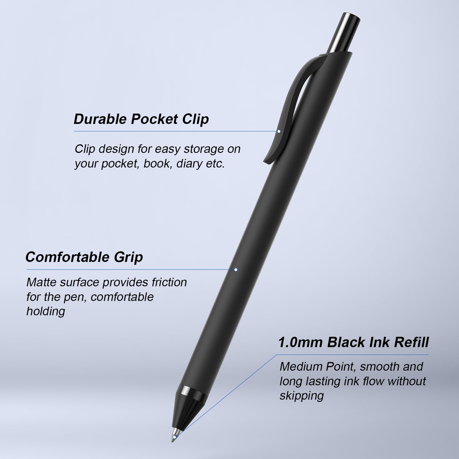 50 Pack Black Ink Pens - Bulk Pens, 1.0MM Medium Point Ballpoint Pens, Smooth Writing No Bleed Retractable Ball Point Pen (Black)