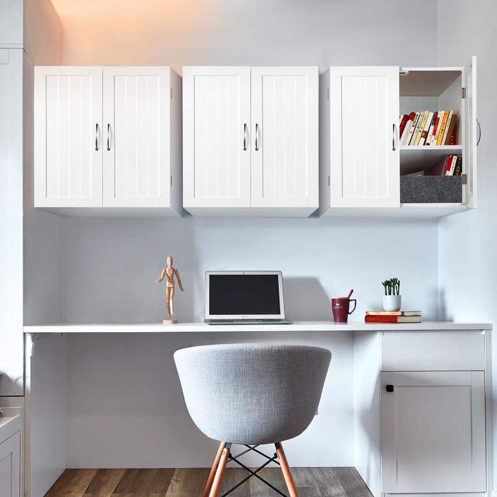 Yaheetech Placard Toilette Suspendu Armoire Murale Salle de Bain Blanc avec 2 Portes et Tablettes Réglables pour Cuisine Salon 60 x 30 x 60 cm