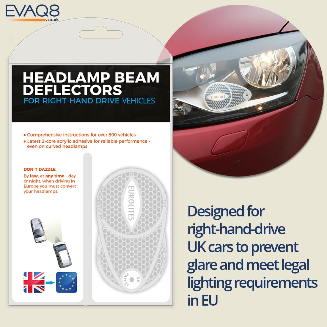 EVAQ8 Europe Travel Driving Kit 2026 Includes the Four Core Items UK Cars Must Carry When Travelling to France, Italy, Germany, Spain: UK Sticker, Warning Triangle, Vests, Headlamp Beam Converters — view 5