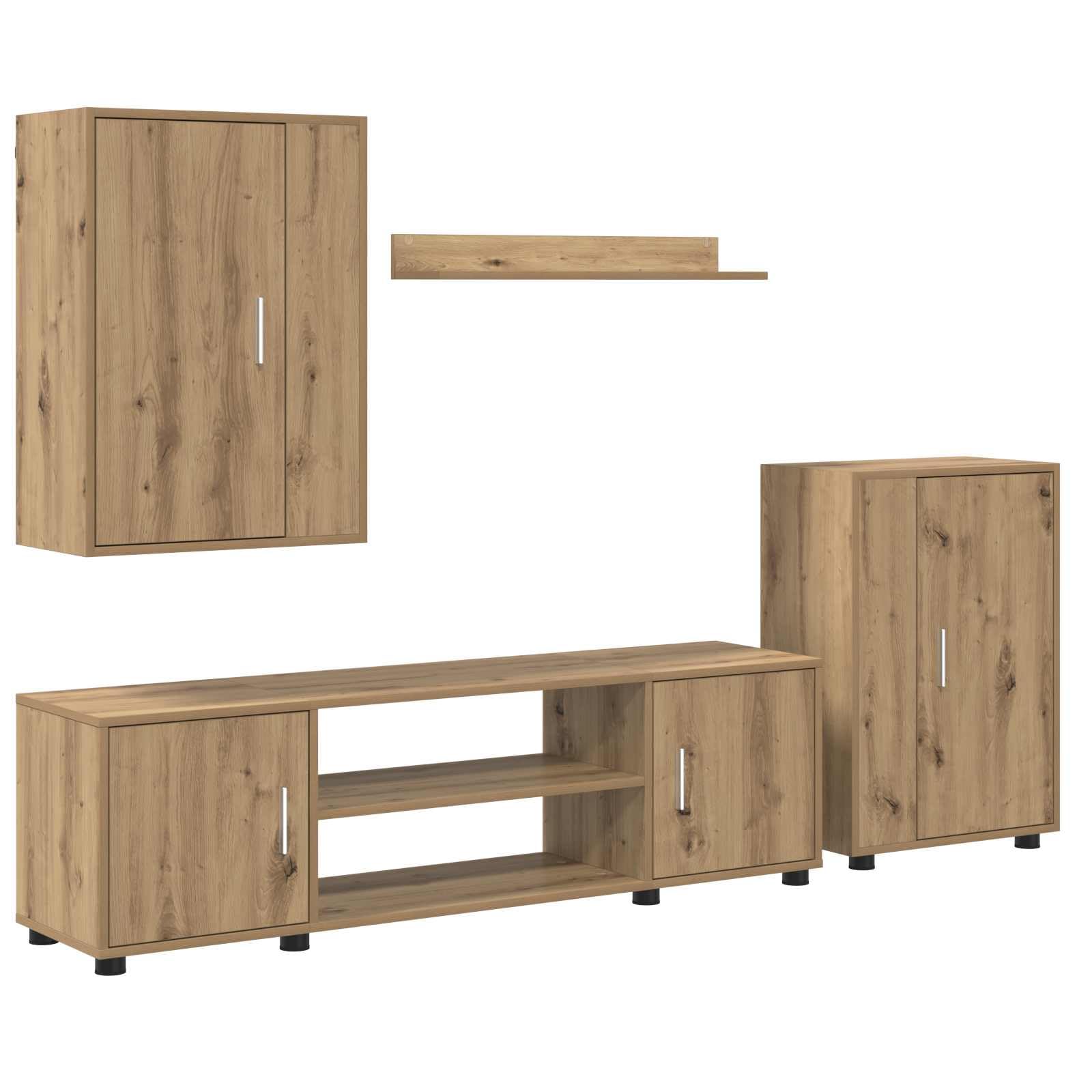 TV-Schrankset Wandmontiert 4-teilig, Artisan-Eiche Holzwerkstoff, Modernes Media Center für Wohnzimmer, Elegante Aufbewahrung, Robuster Fernsehschrank
