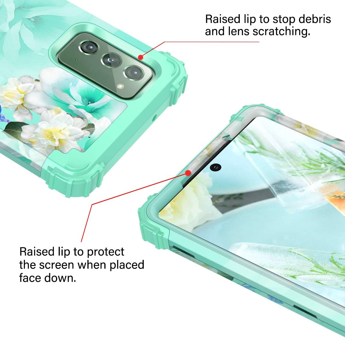 Casetego Compatible with Galaxy Note 20 Case,Floral Three Layer Heavy Duty Hybrid Sturdy Shockproof Full Body Protective Cover Case for Samsung Galaxy Note 20,Green/White