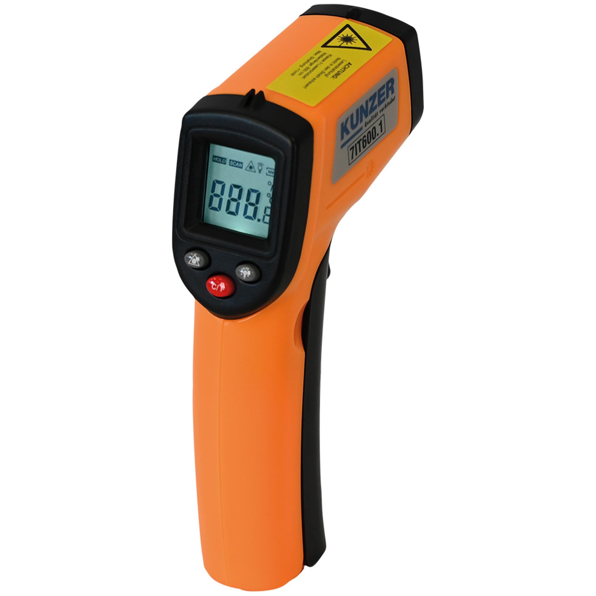 KUNZER 7IT600.1 Infrarotthermometer für Auto und Anlagen, -50°C, Messwerte | Temperaturpistole bis +400°C, beleuchtetes LCD-Display, Laser-Indikator, Anlagenbereich, Messbereich