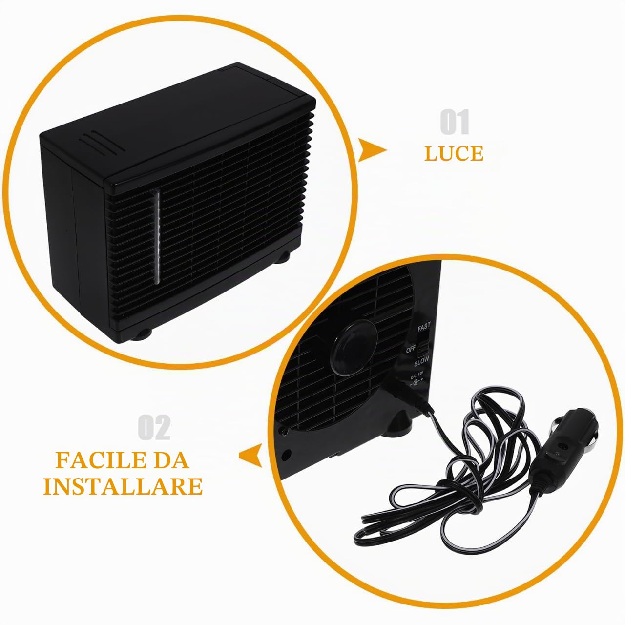 SOLUSTRE Mini Condizionatore Portatile 12V Per Auto, Ventilatore Di Raffreddamento Silenzioso Con Adattatore Per Sigaretta, Ideale Per Auto, Casa, Ufficio E Campeggio