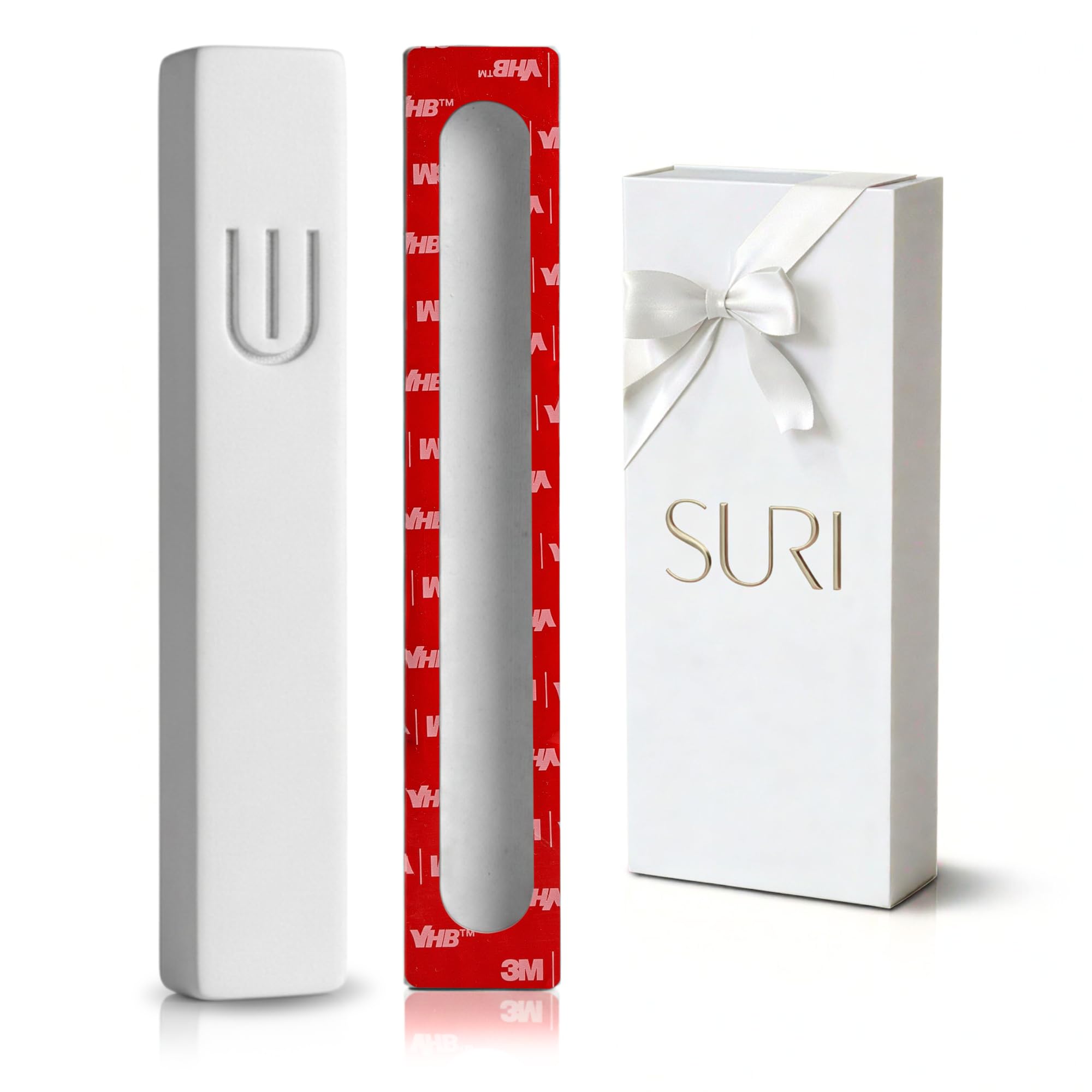 SURI Mezuzah for Door with Scroll – 7 Inch Modern Mezuzah Case with Non Kosher Scroll Included, Fits up to 6” Scroll, Easy Adhesive Installation, Gift Box Included