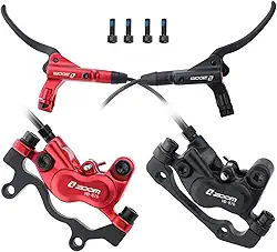 Zoom H876 Conjunto de freios a disco hidráulicos de 4 pistões, conjunto de freio hidráulico para bicicleta elétrica e freio hidráulico para mountain bike com adaptador PM