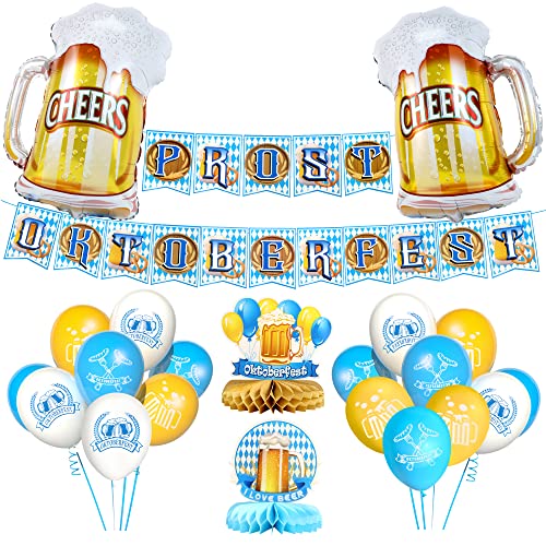 Lot de 23 décorations pour fête de la bière - Drapeau bavarois de la bière - Décoration de bannière - Ballons en aluminium pour fête de la bière Cover