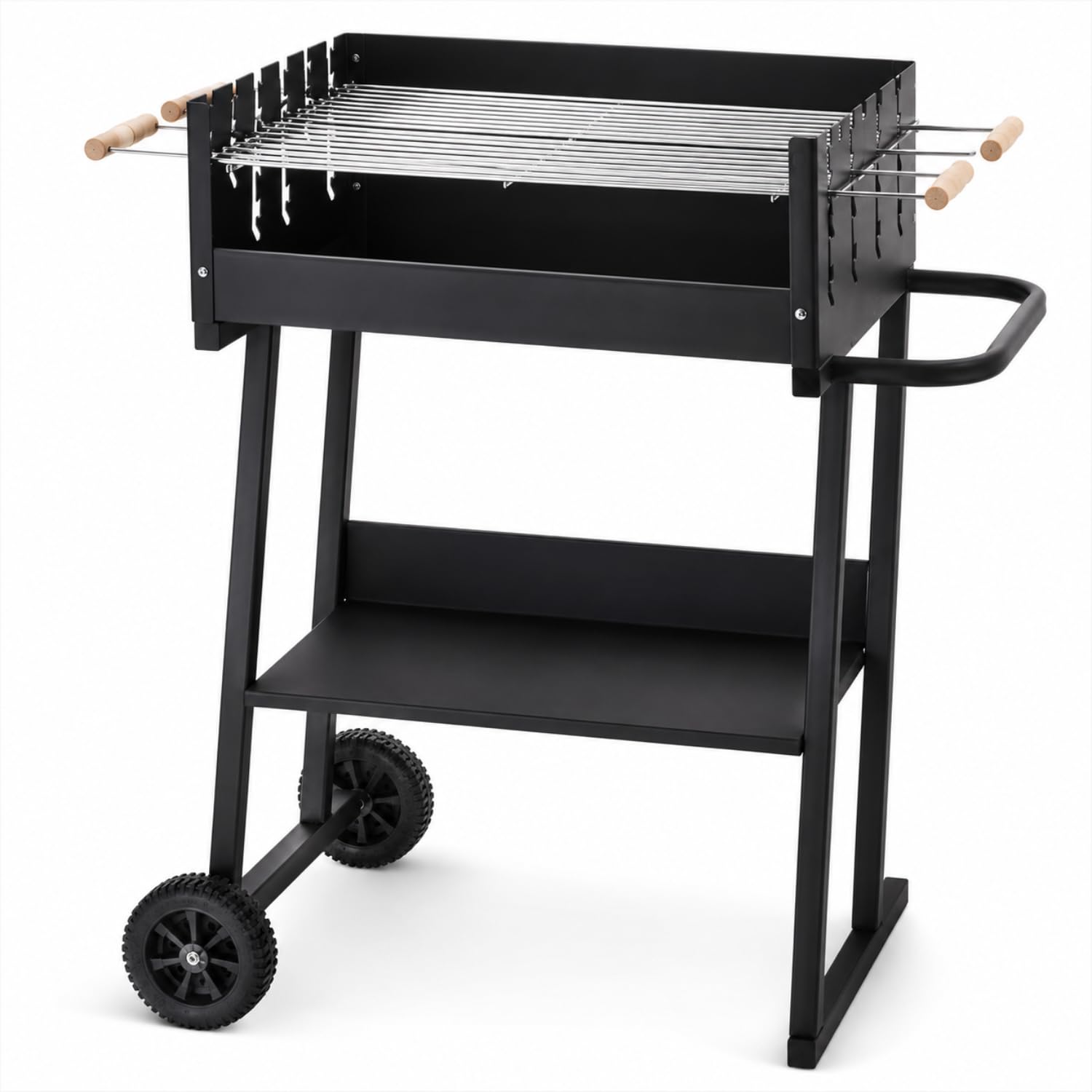 Barbecue A Carbone Con Griglia Regolabile In Altezza Telaio In Acciaio Resistente Al Calore Ripiano Inferiore Porta Accessori E Ruote Per Giardino Terrazzo Picnic 87 x 52 x 90 Cm Nero