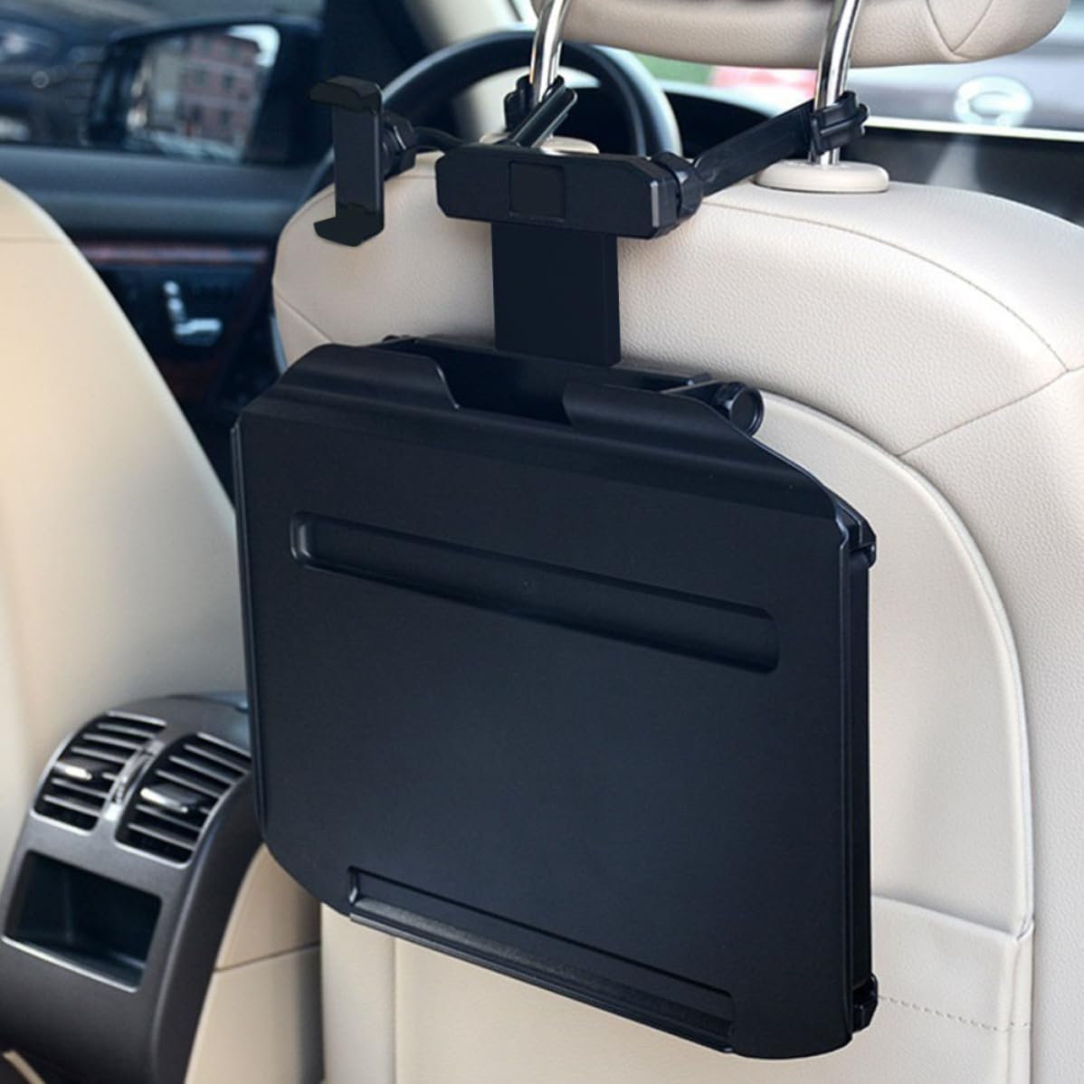 Ciieeo Tavolo Pieghevole per Auto, Schienale Sedile, ABS Alluminio Nero