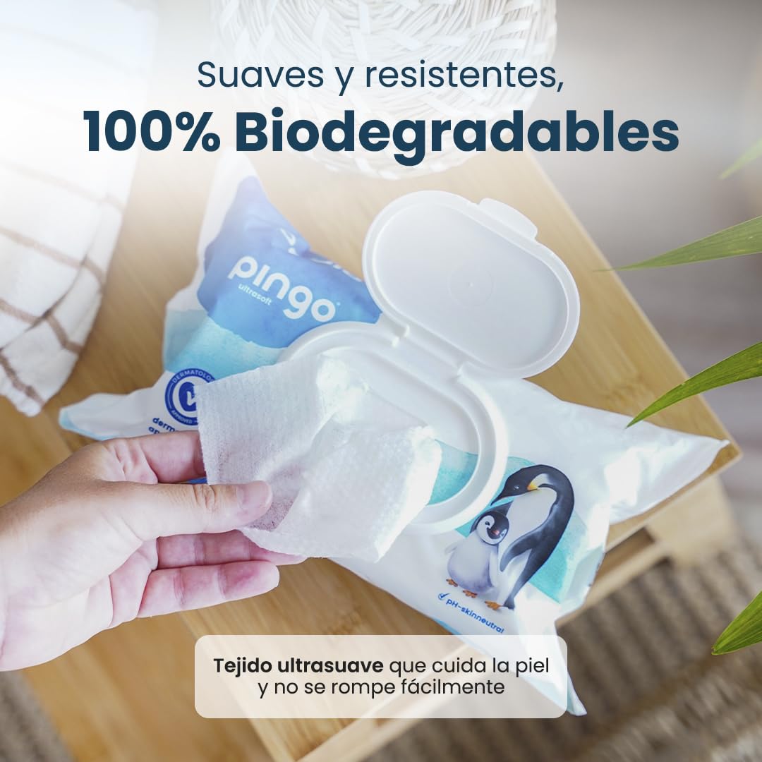 Pingo Toallitas Húmedas para Bebé, 99% Agua, Sin Perfume, Hipoalergénicas y Suaves, 960 Toallitas (12 Packs de 80) - Cuida y Protege la Piel Delicada