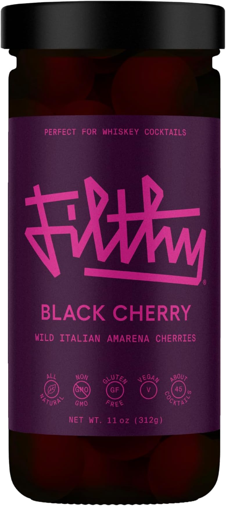 Black Amarena Cocktail Cherries, 11 Oz Jar, 45 Cherries