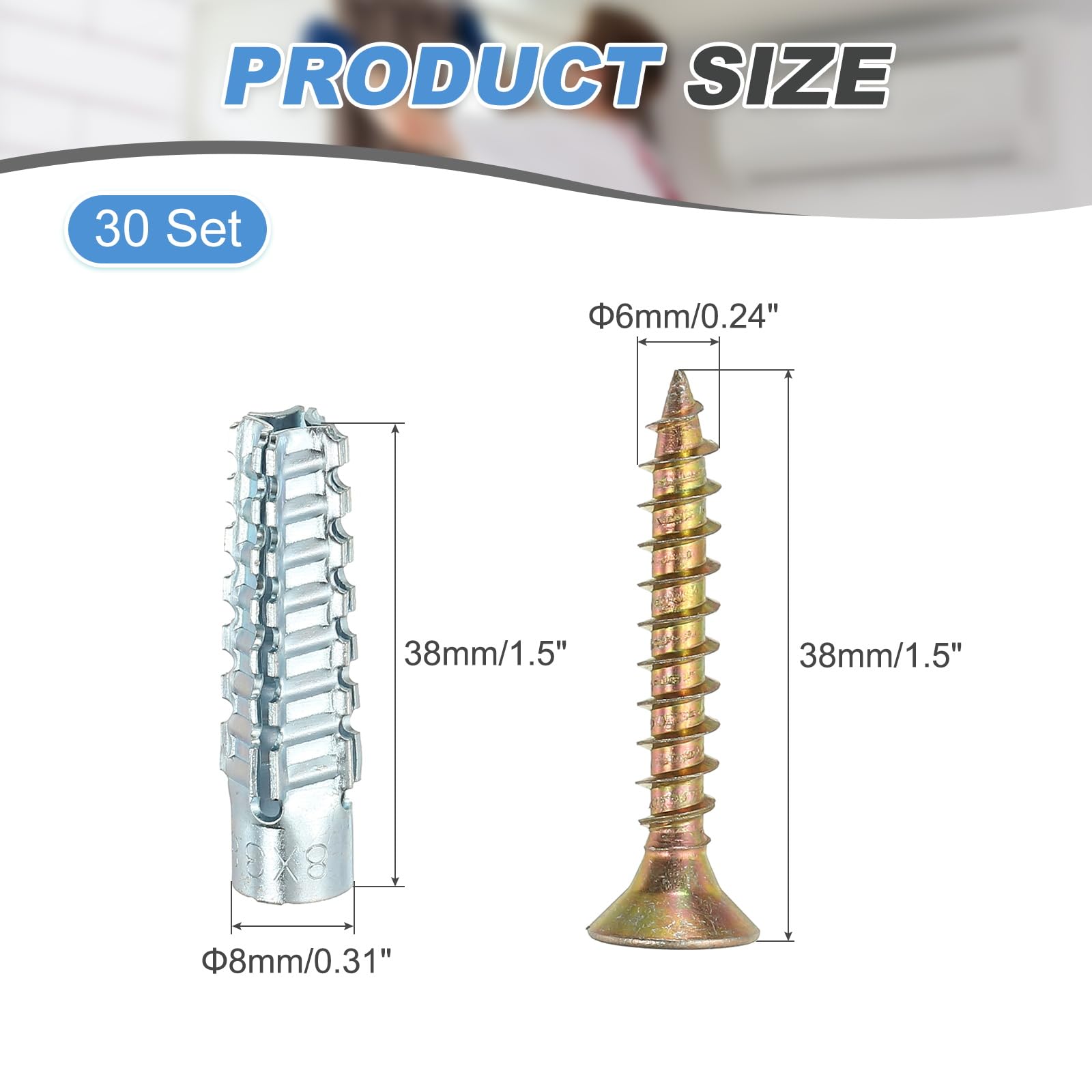 PATIKIL 30 Pcs Drywall Hollow Wall Anchors with Screws 0.24 x 1.5" - Image 2