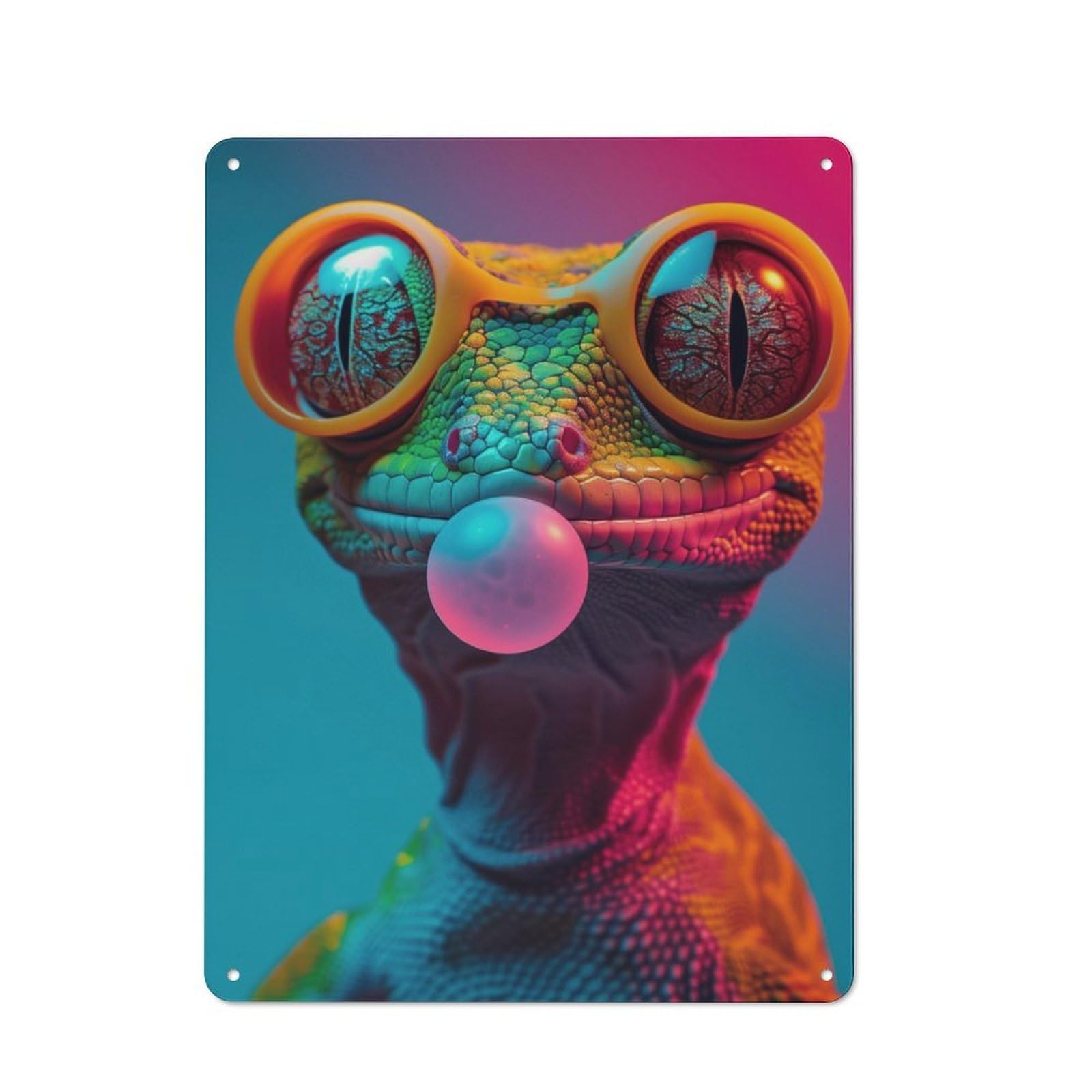 Gecko Bubblegum Retro Metal Wall Decor 40x30cm, Metal Sign for Pub, Home Bar, Shed Or Man Cave, for Relaxed Wall Styling