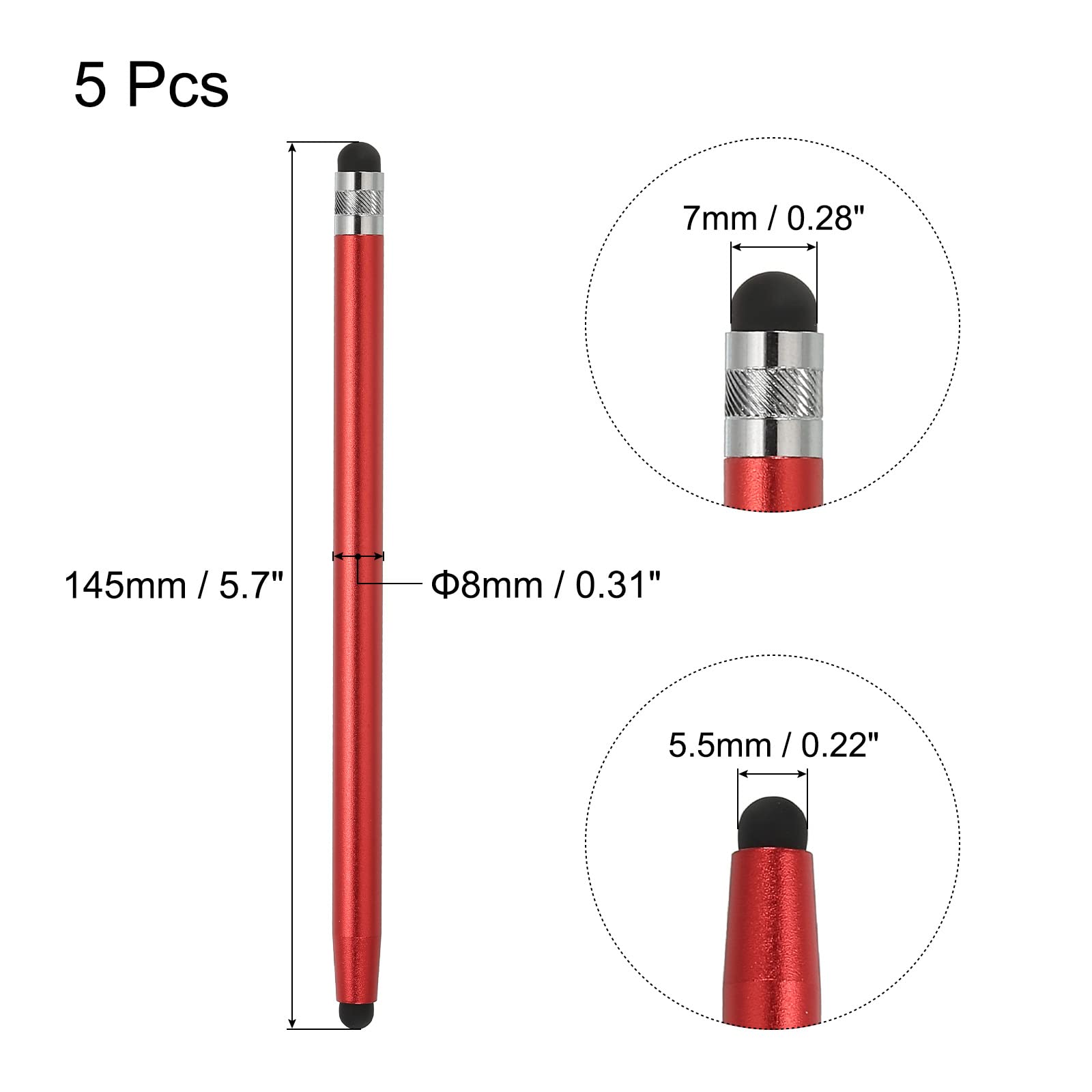 MECCANIXITY 5 lápices capacitivos para pantallas táctiles, doble punta de goma, lápiz capacitivo universal para tableta, sensibilidad, precisión, color rojo