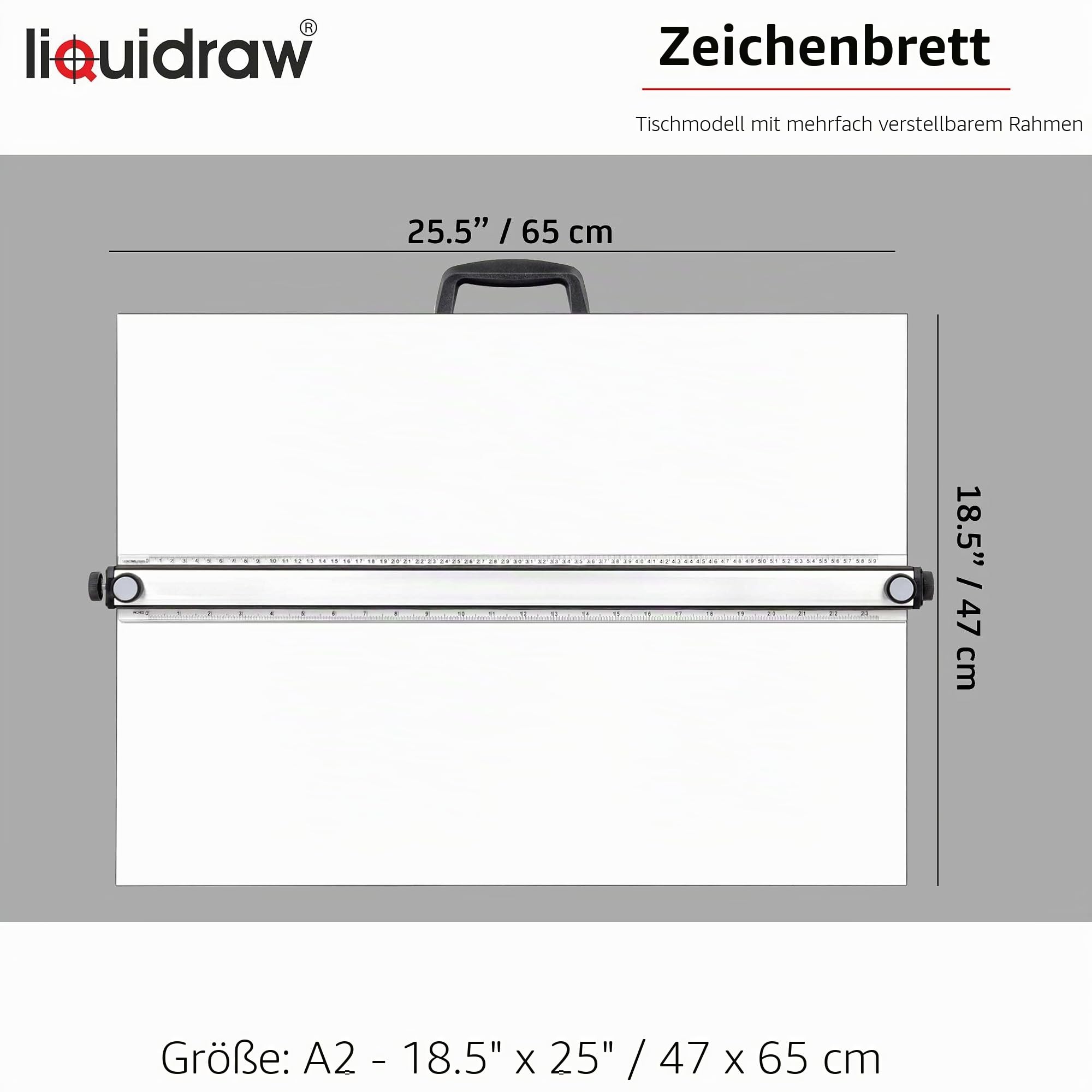 Liquidraw TTM02 Parallel Motion Zeichenbrett, A2, mit 5 verstellbaren Arbeitswinkeln, Clips und quadratischem Quadrat, Weiß