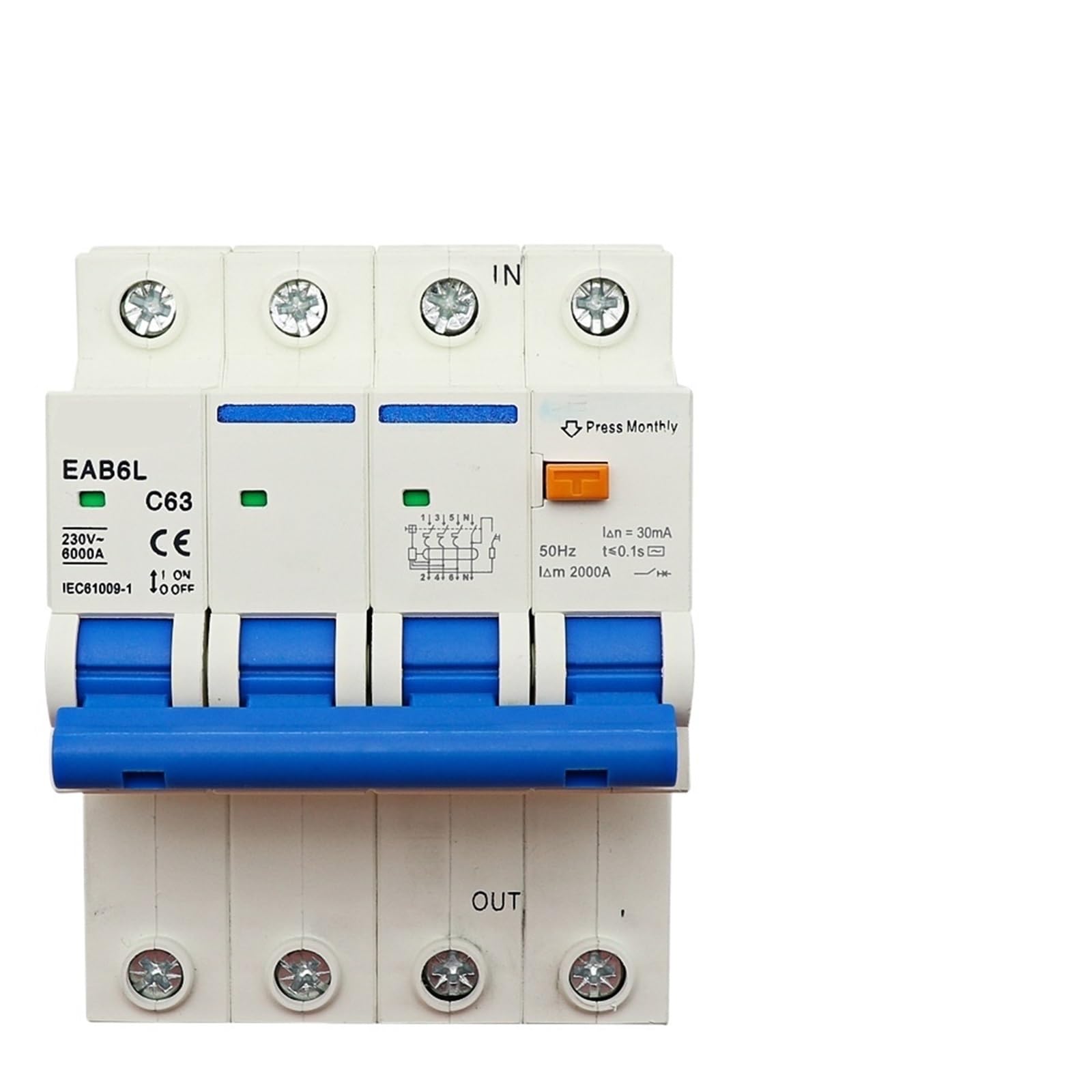 VSPPJYFG AC230V MCB Leakage Protector RCBO Overload Short Circuit 4P 30mA Residual Current Circuit Breaker Switch RCCB RCD 1Pcs(10A)