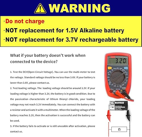 Miniatura 3 de 50X EEMB ER14250 - Batería de litio no recargable de 3.6 V con pestañas AX Li-SOCL 12 AA tamaño 1200 mAh, alta capacidad, certificado UL, de un solo