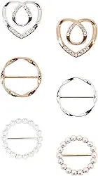 6 peças de clipes de anel de cachecol para mulheres, clipes de gravata para camiseta lenço de seda fivela de camisa, clipe de encaixe de camisa, roupas de metal modernas com nó de canto