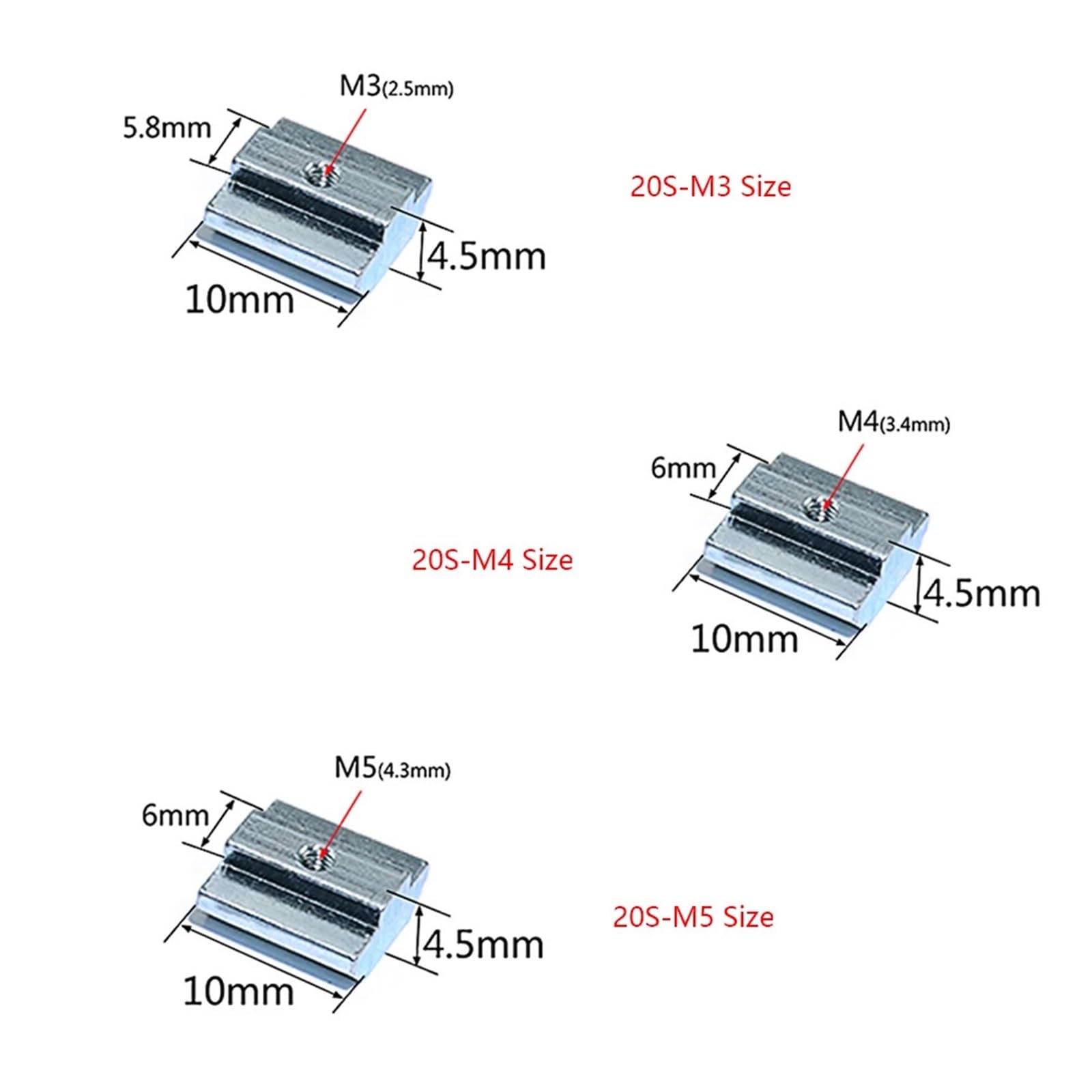 50pcs/lot 20S-M3 Slide in T-Nut M3 Threaded for 2020 Series Aluminum Extrusions Profile Linear Motion Guides