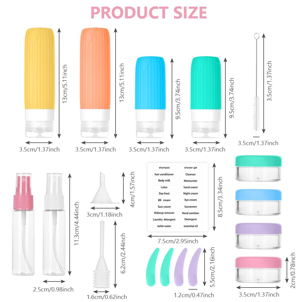 BUTBU Travel Bottles for Toiletries 19 Pack Silicone Travel Bottles Set, Refillable Squeeze Travel Size Containers - Image 2
